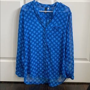 KUT SZ L SHEATH LONG SLEEVE BLUE BEACHY BLOUSE
